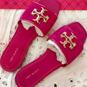 New! Size 7 Stunning! Fuchsia Tory Burch Eleanor Leather Slides